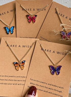 Bohemia Coloful Oil Drip Butterfly Pendant Necklaces with Wi