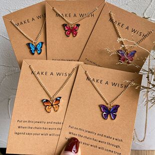 Bohemia Coloful Oil Drip Butterfly Pendant Necklaces with Wi