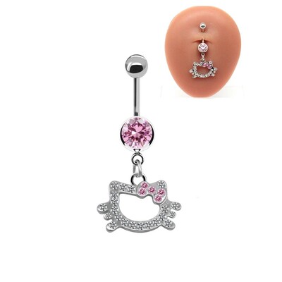 Hello Kitty Belly Button Ring For Women Trendy Pink Butterfl