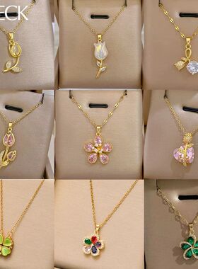 316L Stainless Steel Fashion Chic Cubic Zirconia Flower Pend