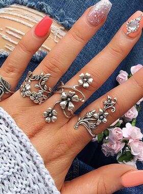 Vintage Bohemia Ring Set Rose Flower Rings for Women Charm