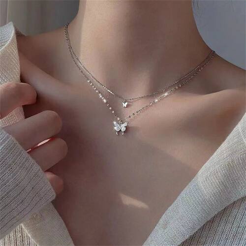 New Shiny Butterfly Necklace Ladies Exquisite Double Layer C