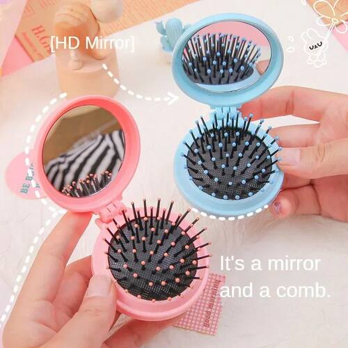1Pc Small Size Hair Comb With Folding Mirror Traveling Porta