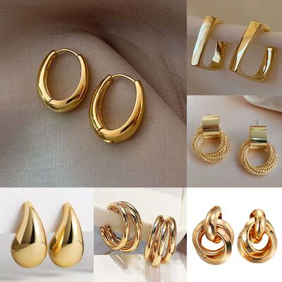 Fashion Vintage Gold Color U Earrings For Women Metal Earing