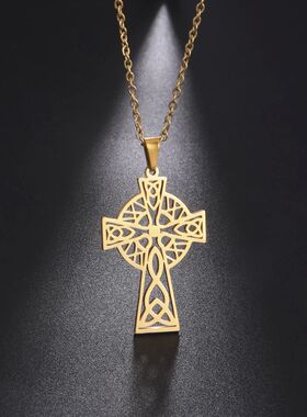 Irish Celtics Knot Cross Pendant Necklace for Women Stainles