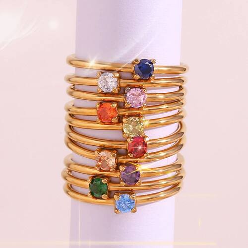 12 Months Constellation CZ Birthstone Rings For Woman Gold P