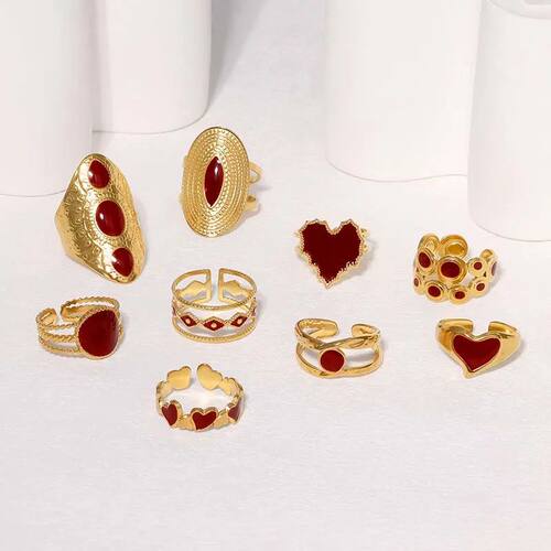 Vintage Red Drip Oil Geometric Rings for Women Stainless Ste