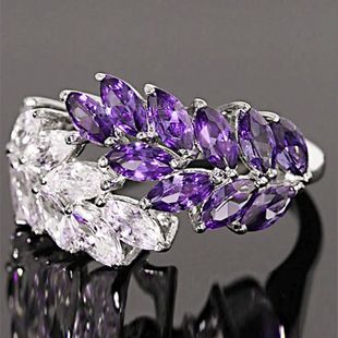 Purple Women Romantic White Shape Encircle Leaf Half Zircon
