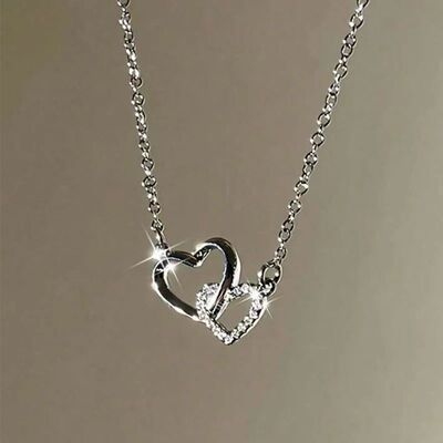 Simple Silver Color Love Heart Pendant Necklace Charm Chain