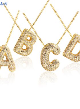 Gold Plated Balloon 26 Letter Necklaces Copper Zircon Bubble