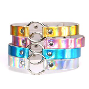 Gothic Neon Color Leather Collar Punk Silver Color Circle La