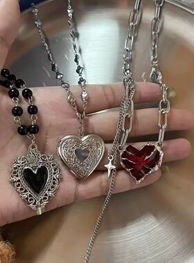 Y2K Gothic Peach Heart Pendant Necklace Trendy Women's Silve