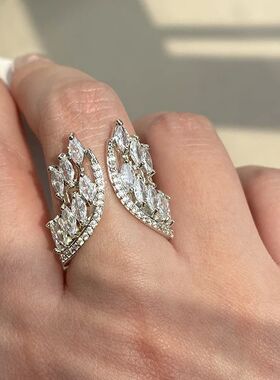 Trendy Wing Shape Open Rings for Women Geometric Cubic Zirco
