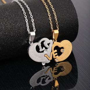 Steel For Love Heart You Stainless Necklace Pendant 2Pcs