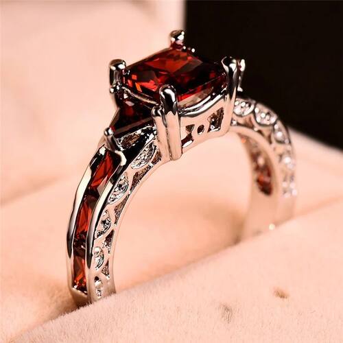 Fashion Elegant Women Silver Color Princess Square Cut Red S