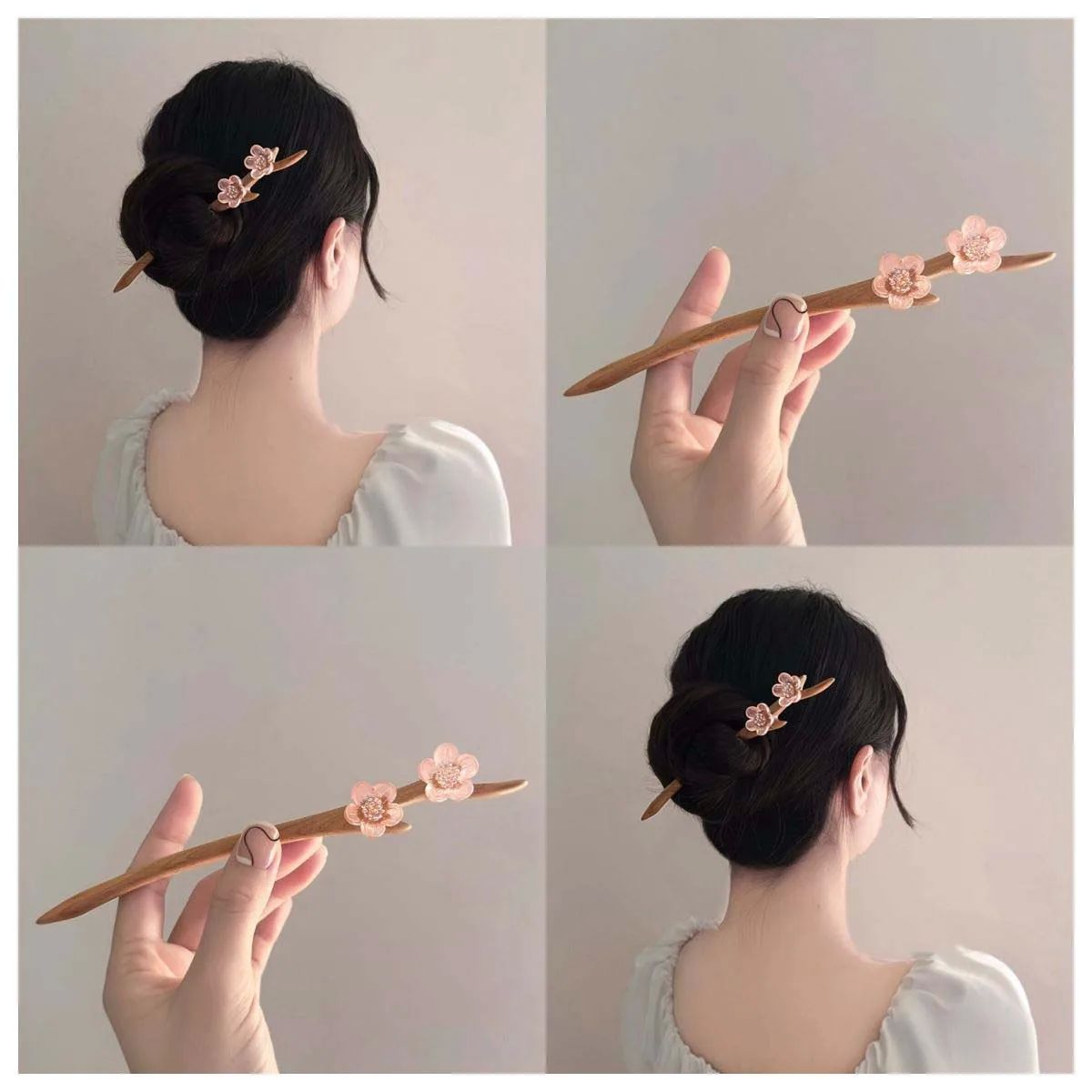 Chinese Style Pink Peach Blossom Hair Stick for Women Girl H