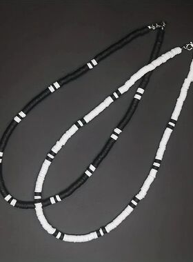 Trendy European Bohemia White Black Soft Polymer Beads Neckl