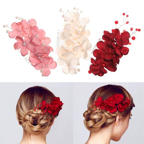 Fashion Romantic Wedding Red Pink Flower Hair Pin Bridal Bri