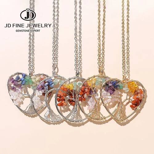 Natural Crystal Seven Chakras Gravel Stone Tree Of Life Pend