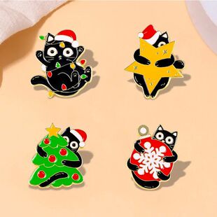 cute black lapel christmas metal brooch outfit cartoon cat