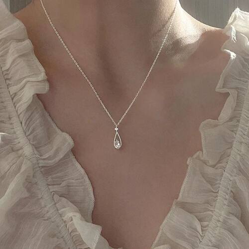 Korean Fashion Zircon Water Drop Pendant Necklace for Women