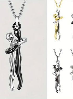 Chic Black Hug Pendant Necklace for Couples - Elegant Love S