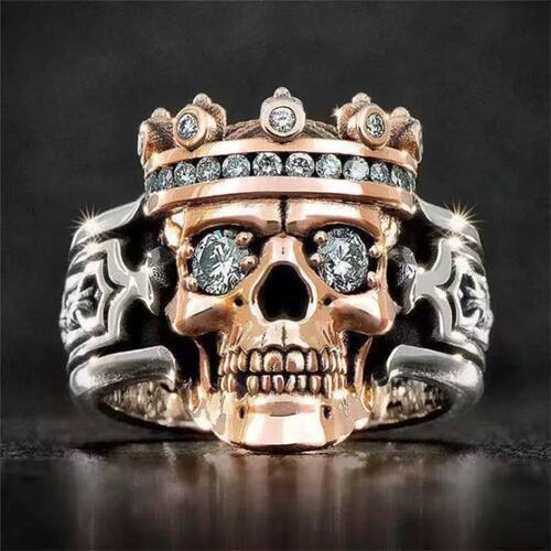 Bohemian Motorcycle Rider Retro Two-color Crown Skull Ring P