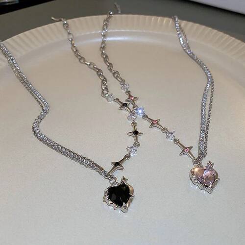 Kpop Black Heart Pendant Necklace Punk Shiny Rhinestone Star