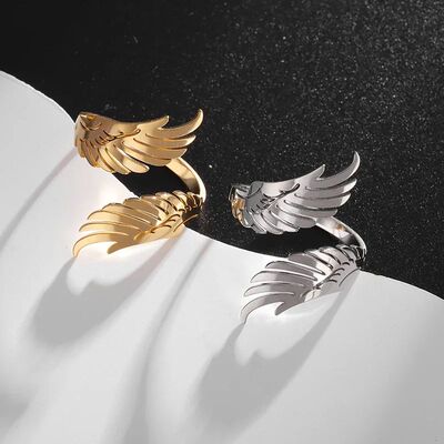 Stainless Steel Angel Wing Ring Opening Adjustable Feather J