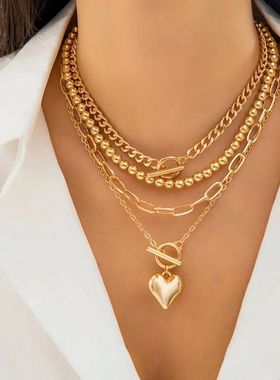 4pcs Set Personality Beaded Heart Pendant Necklaces for Wome