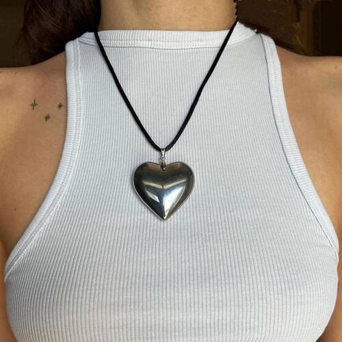 Heart Crystal Pendant Sliver Color Heart Necklace Alloy Brig