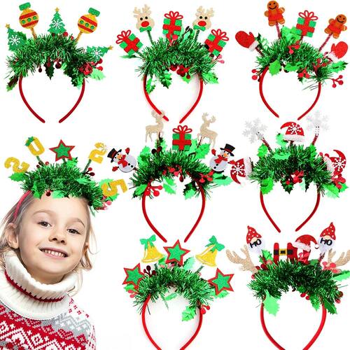 2026 New Year Christmas Headbands - Tinsel Reindeer Snowman