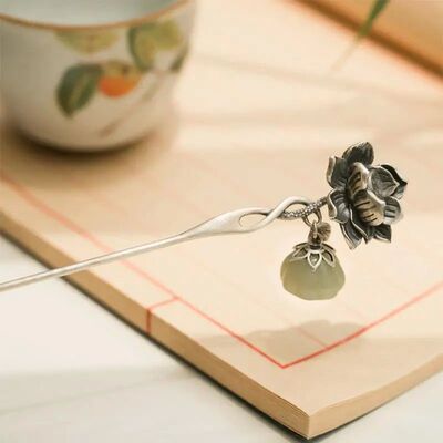 Ethnic style exquisite silver lotus hair jewelry Hairpin tia