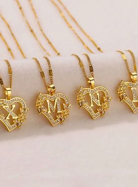 Zircon Flower Heart Initials Necklaces For Women Stainless S