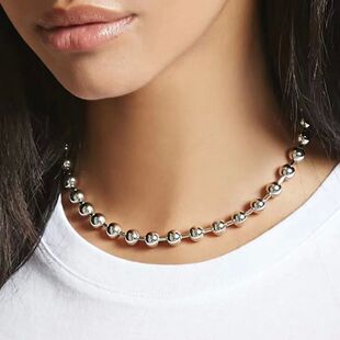 Chain Handm Y2K Ball Silver Plated Necklace Statement Choker