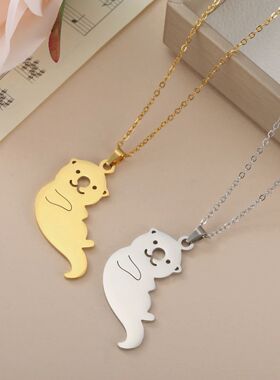 Cute sea otter necklace women's stainless steel marine anima