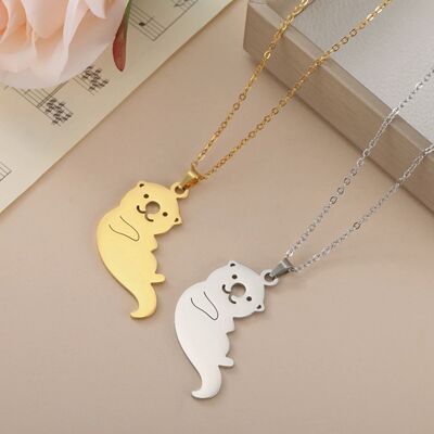 Cute sea otter necklace women's stainless steel marine anima