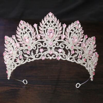 Baroque Queen Large Pink Crystal Rhinestone Tiaras Crowns Br