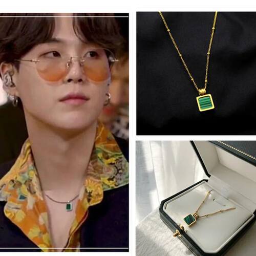 Korean Wave New Style SUGA with The Same Green Square Neckla