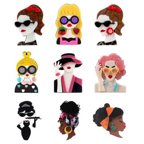 New Trendy Cartoon Cute Girls Acrylic Brooches For Women Kid