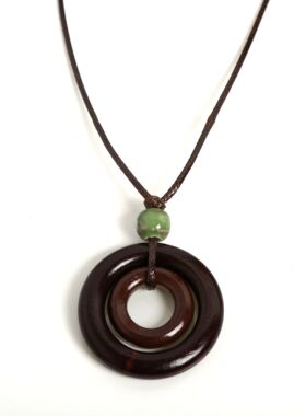 Handmade Wooden Circle Ceramic Pendant Necklace Adjustable C