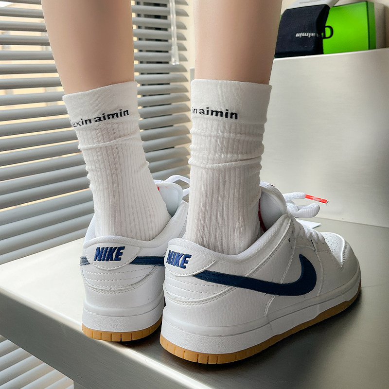 白色袜子女春秋款鲨鱼裤中筒袜薄款纯棉堆堆袜外穿潮夏季运动长袜