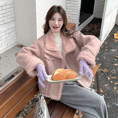 麂皮绒韩版羊羔毛皮毛一体机车服加厚外套6090P205K298