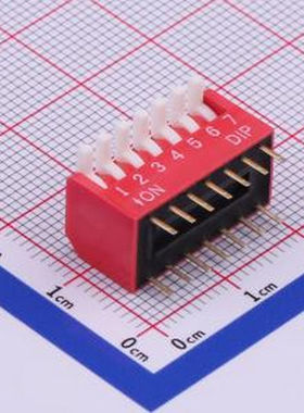 TE-07 拨码开关红色07P-180度7PIN间距2.54mm立式直插侧拨琴键式7