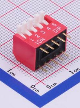 TE-05 拨码开关红色05P-180度5PIN间距2.54mm立式直插侧拨琴键式5