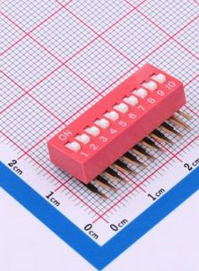 DA-10-R-T 2.54mm间距 10位 琴键式 90度弯插侧拨 红色 拨码开关