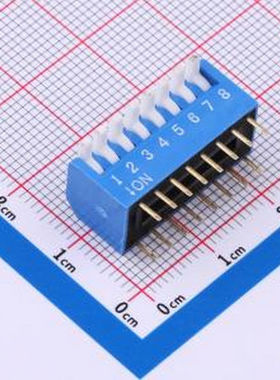 DP-8-B-T 2.54mm间距 8位 琴键式 直插侧拨 蓝色 拨码开关 插件,P