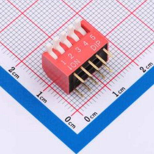 DSDP-05-R 琴键式拨码开关 2.54mm间距, 侧柄5PIN/位 红色侧拨 高