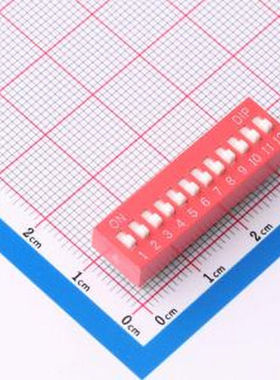 DR-12HT 2.54mm间距 12位 琴键式 直插平拨凸柄 红色 拨码开关 插