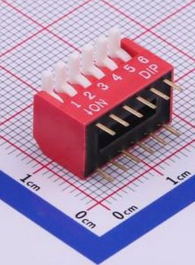 TE-06 拨码开关红色06P-180度6PIN间距2.54mm立式直插侧拨琴键式6